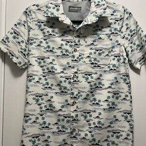 Eddie Bauer Kids Palm Tree Print Shirt - White and Green Boy’s Large Size 14